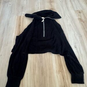 Black Cropped Hoodie with Zipper
